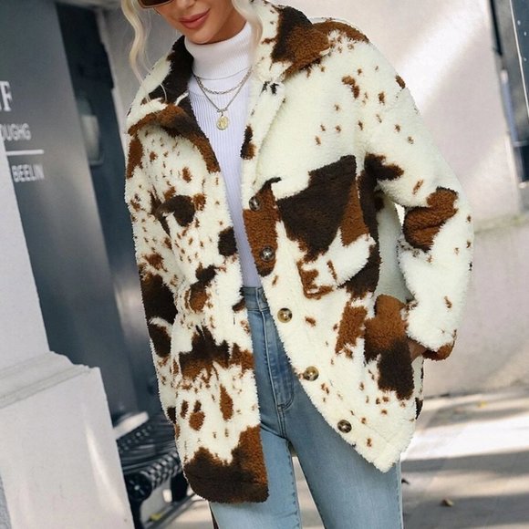 MODA ME COUTURE Jackets & Blazers - western cow print button flannel coat boho casual